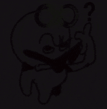 a cartoon character is holding a rainbow colored balloon in his hand .