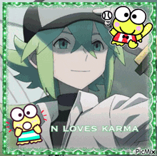 a picture of a person with the words n loves karma