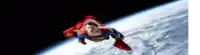 a man in a superman costume is flying through space