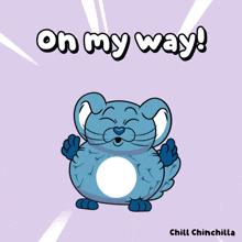 a cartoon drawing of a cat with the words on my way written above it