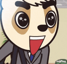 a cartoon of a man in a suit and tie with a red tongue sticking out