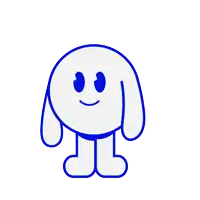 a blue and white cartoon character with a smiley face on his face