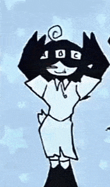 a drawing of a cartoon character with a purple background