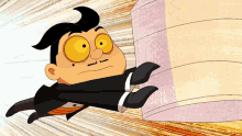 a cartoon character is flying through the air while holding a large piece of paper