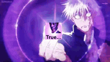 a cartoon character holding a card that says true