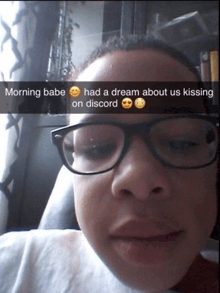 a girl wearing glasses has a dream about kissing on discord