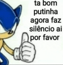 sonic the hedgehog is giving a thumbs up in spanish .