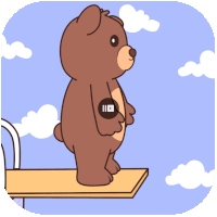 a teddy bear is standing on a diving board with a youtube logo on his chest