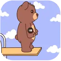 a teddy bear is standing on a diving board with a youtube logo on his chest
