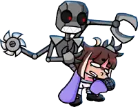 a cartoon of a robot holding a girl