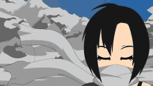 a cartoon of a girl with a scarf covering her face