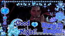a picture of a man smoking a cigarette with the words good night and keep it fresh