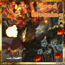 a picture of a knight with the words good morning written on it