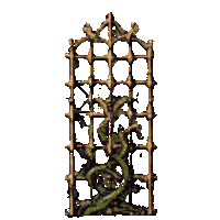 a drawing of a fence with a plant growing through it