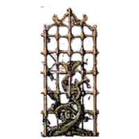 a drawing of a fence with a plant growing through it
