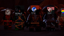 a group of lego figures standing next to each other with evil almz and evil yusuf