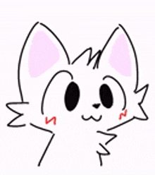 a drawing of a cat with a pink ear and a pink nose .