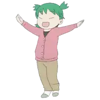 a cartoon of a girl with green hair wearing a pink sweater