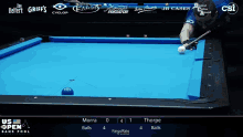 a pool table with the us open bank pool championship written on the bottom