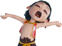 a cartoon character with his arms outstretched is wearing a red top
