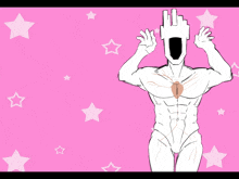 a drawing of a naked man with a middle finger on his head