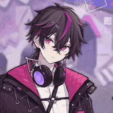 a boy with headphones around his neck has a skull on it