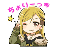 a cartoon drawing of a girl giving the peace sign with a star behind her