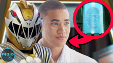 a man in a white robe is standing next to a mojo logo