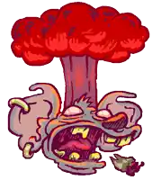 a cartoon drawing of a monster with a red cloud coming out of its head
