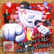 a collage of pictures with hearts and the words oh god it 's all over the screen