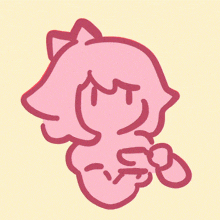 a pink drawing of a girl with a bow in her hair