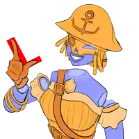 a drawing of a pirate with an anchor on his helmet