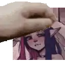 a hand is holding a picture of a girl with long hair and ears .