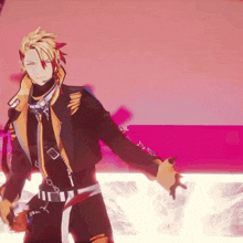 a man in a black and orange outfit has a belt around his waist