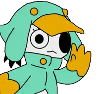 a cartoon character with a yellow beak and a blue jacket