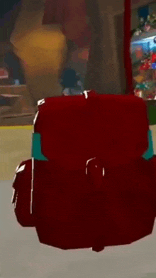 a frog is sitting inside of a red bag .