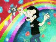 a cartoon of a man wearing a shirt that says rk on it