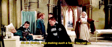 a man laying in a hospital bed says " oh mr malfoy stop making such a fuss ! you can go "