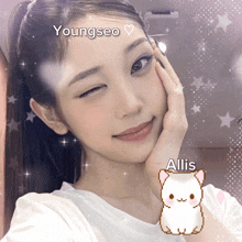 a girl with the name youngseo on her face