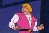 a cartoon of he man wearing a pink vest