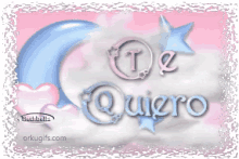 a pink and blue greeting card with the words te quiero on it