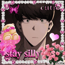 a picture of a boy with the words stay silly on the bottom