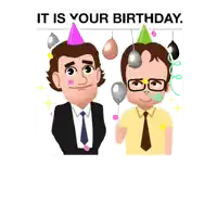 two men wearing party hats and holding balloons with the words it is your birthday