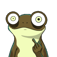 a frog with big eyes and a middle finger