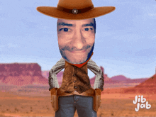a cartoon of a man dressed as a cowboy with jib jab written in the corner