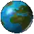 a pixel art of a globe with a blue ocean and green land