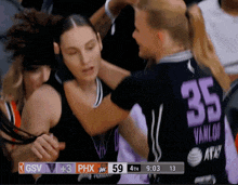 a basketball game between gsv and phx is in progress