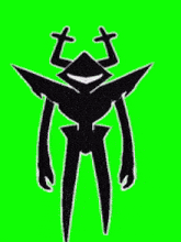 a black silhouette of a monster with horns on a green screen .