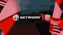 a nfl logo is next to a network logo on a blurry background