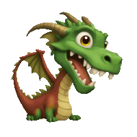 a green and red cartoon dragon with horns and wings